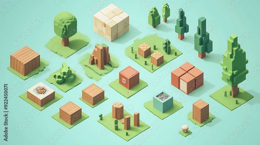 Aufkleber minimalistic isometric style blocks with simple circle element