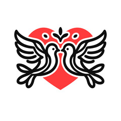 birds romantic couple with a heart emblem illustration