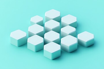 Obraz premium Geometric Isometric Hexagon Blocks in Minimalist Style