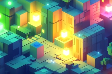 Obraz premium Geometric Isometric Style Blocks with Minimal Lightning Effect for Contemporary Design Concept