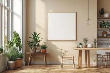 Minimalist Kitchen interior with Poster Mockup created with Generative AI