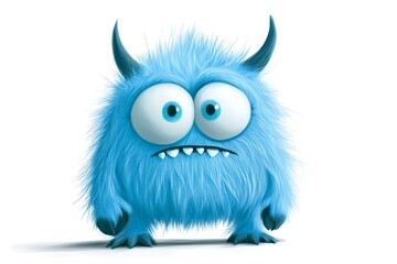 Fototapeta premium Playful Quirky Blue Monster Portrait on White Background