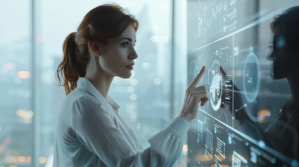 The woman using a touchscreen