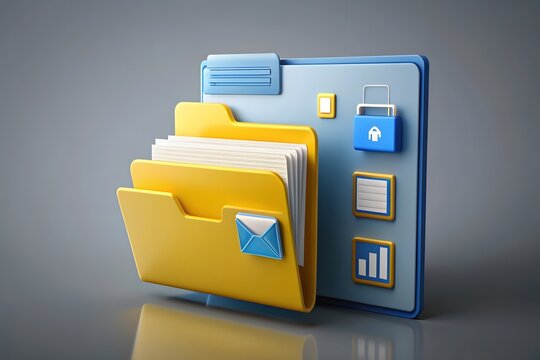 Three Yellow folders icon opened 3D rendering illustration isolated on gray background
