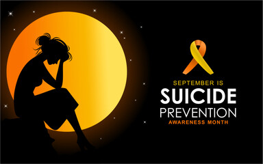 National Suicide Prevention Awareness Month. Humans, moons and more. World Suicide prevention day is observed every year on September 10, vector illustration