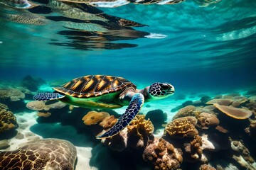 Obraz premium green sea turtle swimming