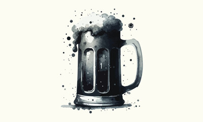 free drink, watercolor mugs of beer, alcohol drinks, hand drawn illustration, watercolor mugs of beer