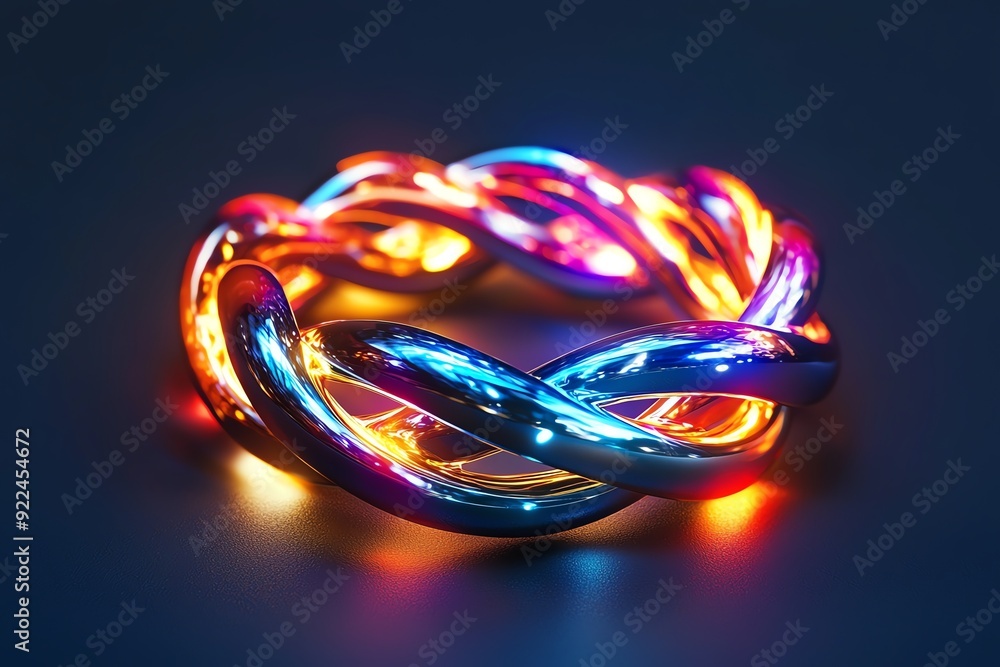 Poster a mesmerizing metallic bracelet entwined with vibrant lights, creating a captivating visual effect a