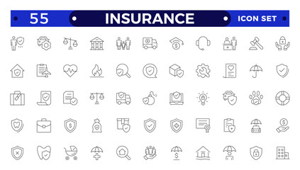 Insurance icon collection. Related to healthcare medical, life, car, home, travel insurance icons.