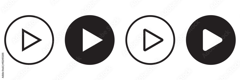 Poster set of play buttons icons. play button. video audio player. vector illustration. play buttons. vecto