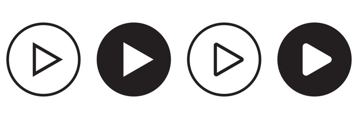 Set of play buttons icons. Play button. Video audio player. Vector illustration. Play buttons. Vector icons isolated on background white. Play button icon set.