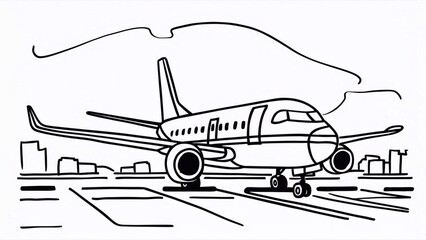 Coloring book for children and adults. the plane is parked at the airport.