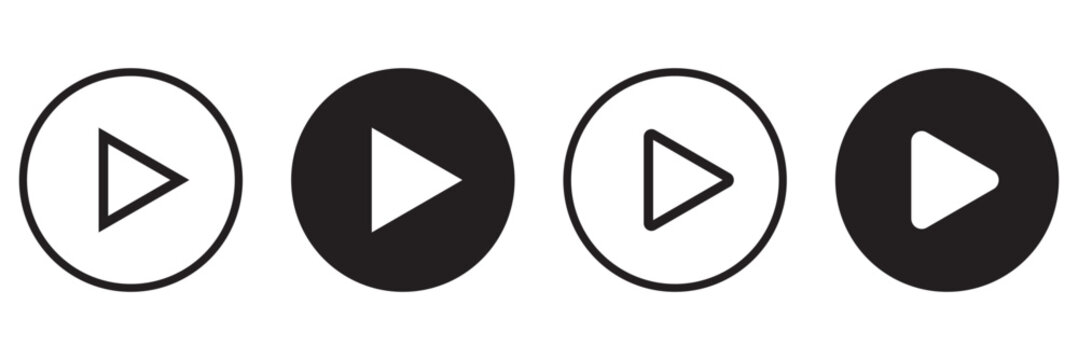 Set of play buttons icons. Play button. Video audio player. Vector illustration. Play buttons. Vector icons isolated on background white. Play button icon set.