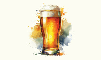 free drink, watercolor mugs of beer, alcohol drinks, hand drawn illustration, watercolor mugs of beer