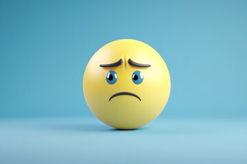 Fototapeta premium Digital Sad Eyes and Frown Mouth Emoji on Blue Background - 3D Rendering with Clean Lines