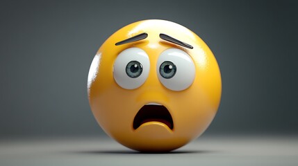 Fototapeta premium Digital Worried Emoji Expression in 3D on Gray Background | Minimalist Emoticon Design for Anxiety and Stress Concepts