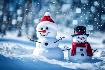 Fototapeta premium snowman on a snow in the sunlight 