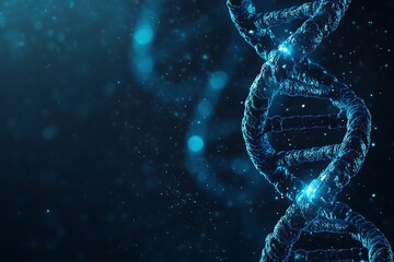 Obraz premium Detailed Blue DNA Double Helix on Dark Background in High Resolution 8K