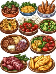 A Variety of Delicious Dishes on a White Background