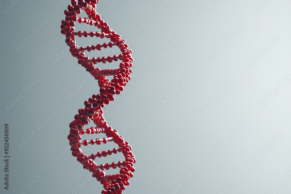 Poster sharp red dna double helix on soft gray background with high detail in 8k resolution