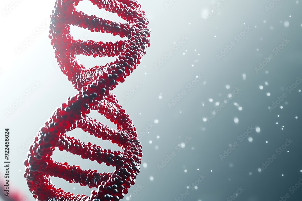 Poster vivid red dna double helix on soft gray background with high detail strands - 8k resolution