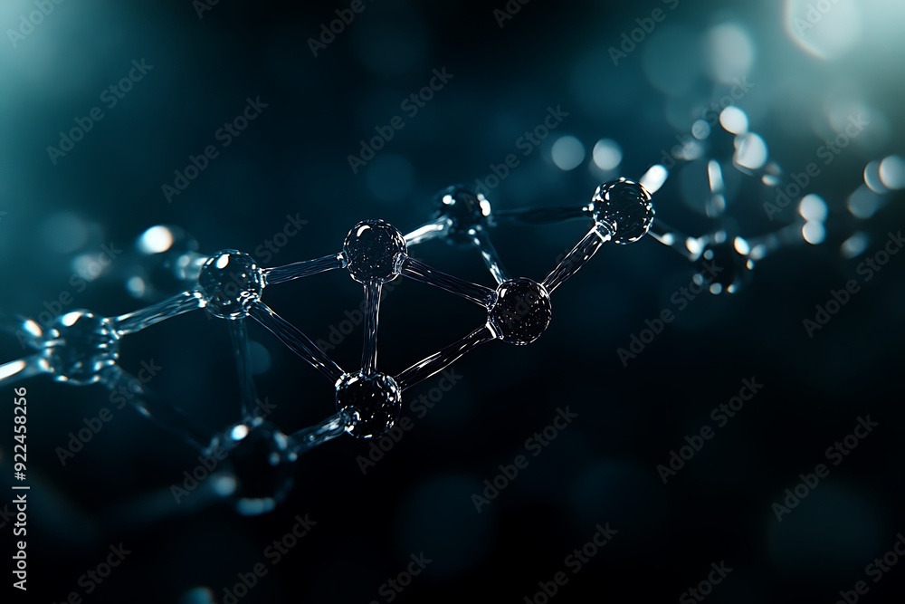 Poster translucent molecular structure with intricate bonds on dark background - detailed 8k rendering