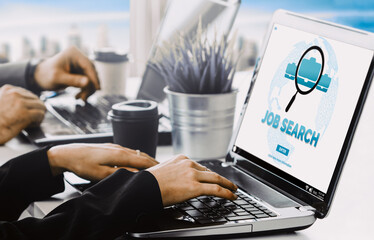 Human Resources Recruitment and People Networking Concept. Modern graphic interface showing...