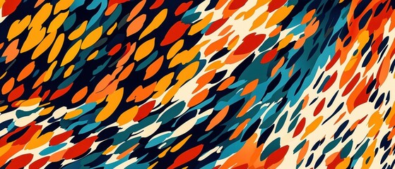 Abstract wild animal print pattern made of vibrant, overlapping geometric shapes, evoking the dynamic texture of fur and scales