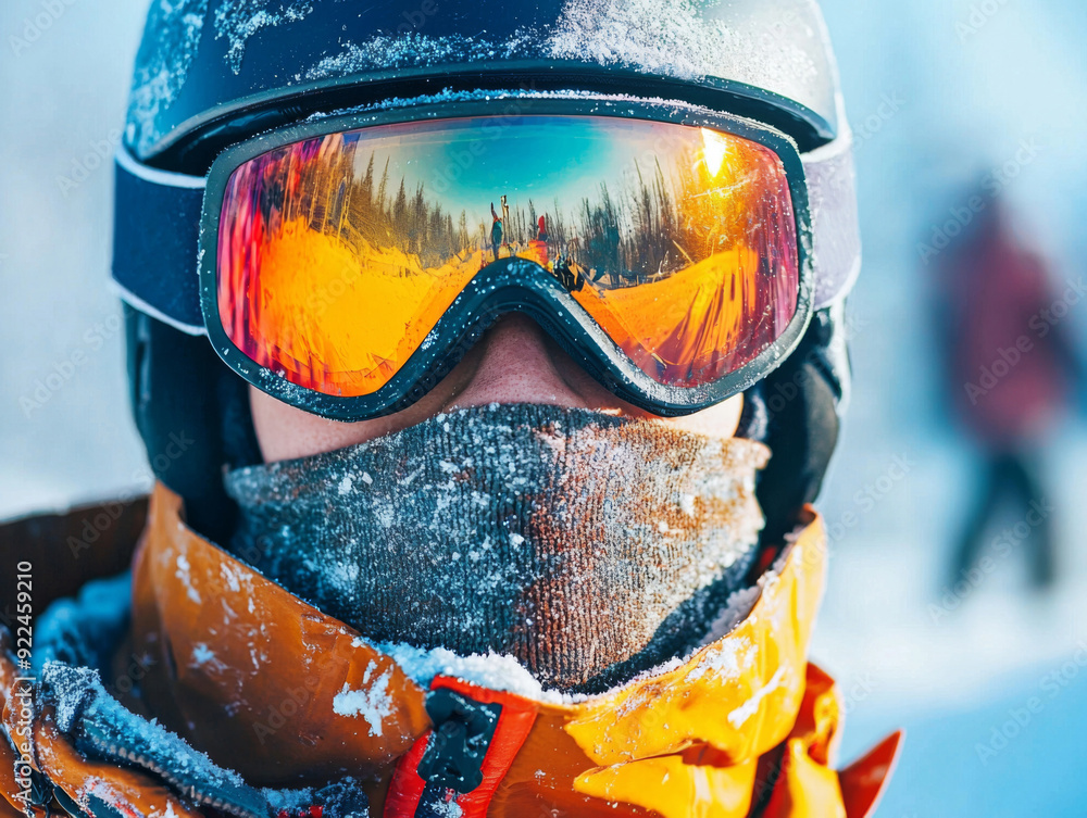 Wall mural a person wearing a ski helmet and goggles is standing in the snow