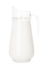 Glass jug with fresh milk isolated on white