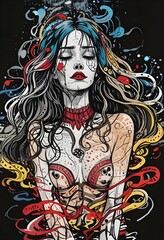 drawing of a woman bathing in the sea