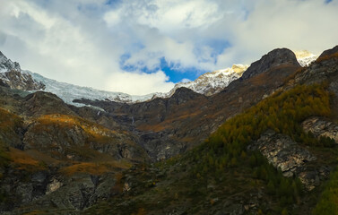 View of landscape furi mountain in autumn season from cable car in zermatt, swiss