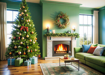 fireplace with christmas decorations