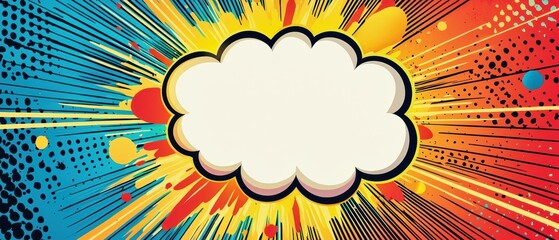 Comic book-style birthday invite with a dynamic explosion background, showcasing a bright speech bubble for event information