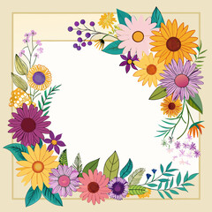 floral themed rectangular layout vector illustration