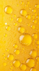 Oil bubbles on yellow background, macro photography, commercial photo
