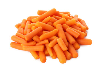 Pile of baby carrots isolated on white