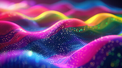 Pixels waves in rainbow style, in the style of whiplash line