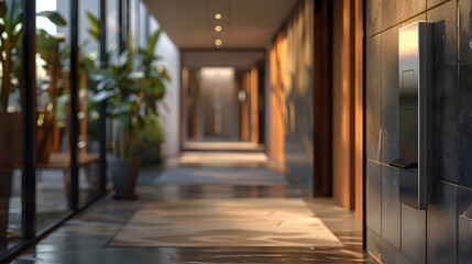 Elegant keycard access device in a modern hotel corridor during daylight. Generative by AI