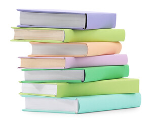 Stack of colorful books isolated on white