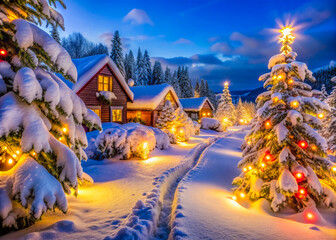 winter landscape with houses