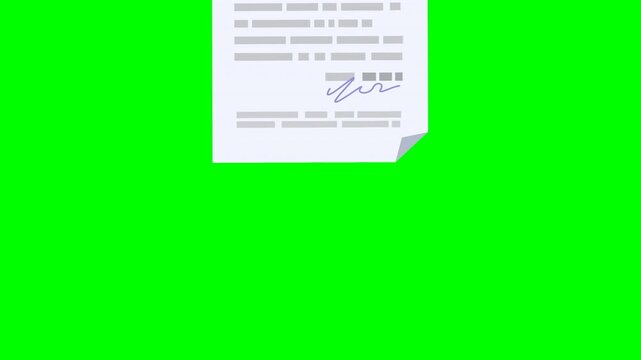 Animation loop of an eviction notice appearing from the bottom to place in the center and disappearing at the top on green screen with alpha channel (flat design)