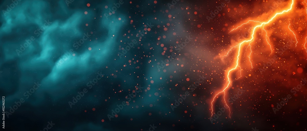 Poster cartoon thunderstorm with animated lightning in vibrant - selective focus on foreground copy space f