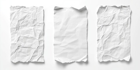 Torn Paper Rectangle. Set of Four Textured Crumpled Paper Sheets, Blank Templates, Isolated on White Background