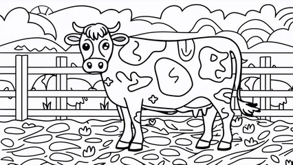 Fototapeta premium Coloring book. A cow on a farm.