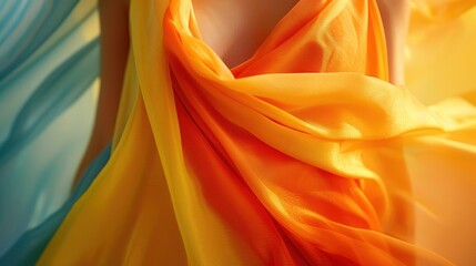 Silky fabric draped elegantly (focus on, softness and elegance, vibrant, Overlay, Fashion atelier)