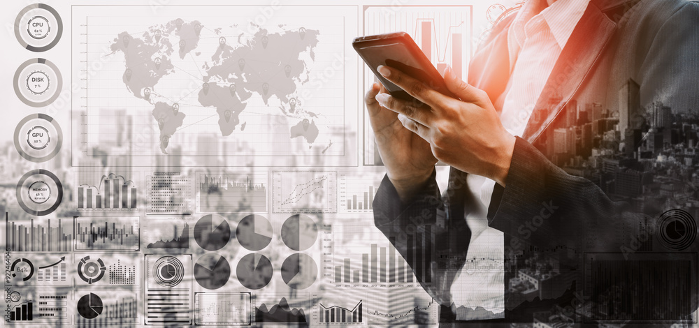 Poster data analysis for business and finance concept. graphic interface showing future computer technology