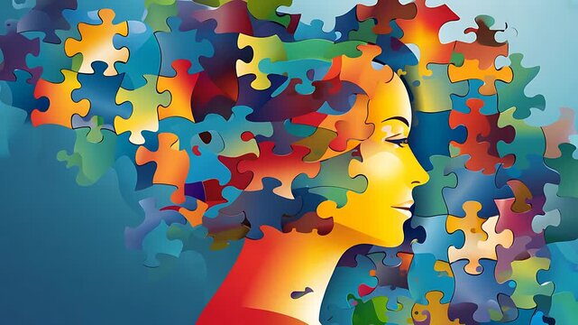 International Parental Mental Health Awareness Week. Blue monday or mental health day. woman with a puzzle brain. Neurodiversity, Disability Pride Month, world brain day, dementia