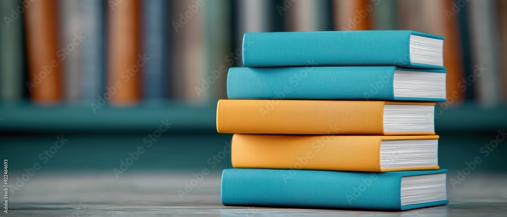 Poster enchanting cartoon library with animated books - colorful stories and copy space for text in