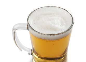 Glass mug of light beer isolated on white
